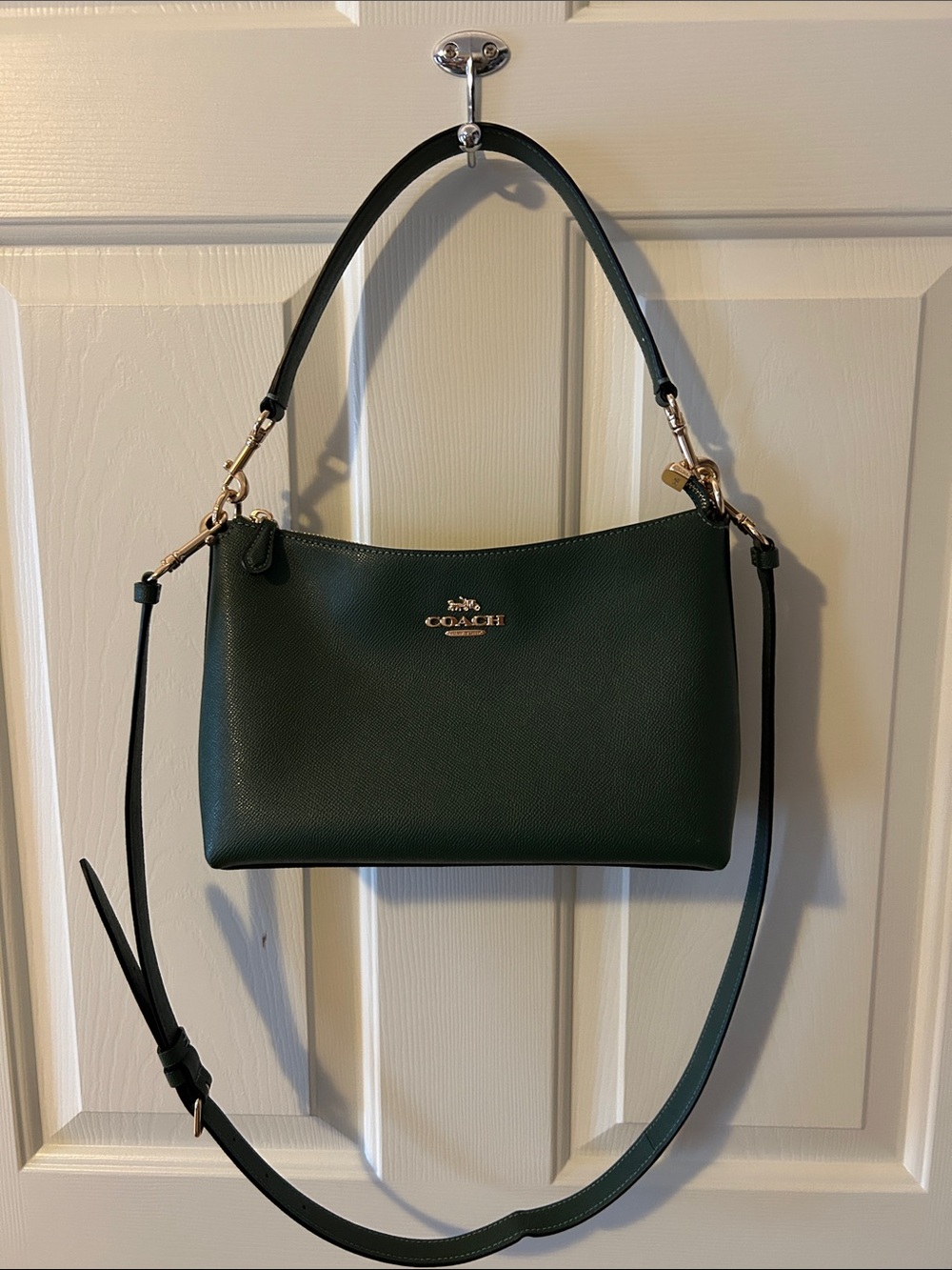 Coach Dark Green Leather Crossbody Bag with Gold Hardware